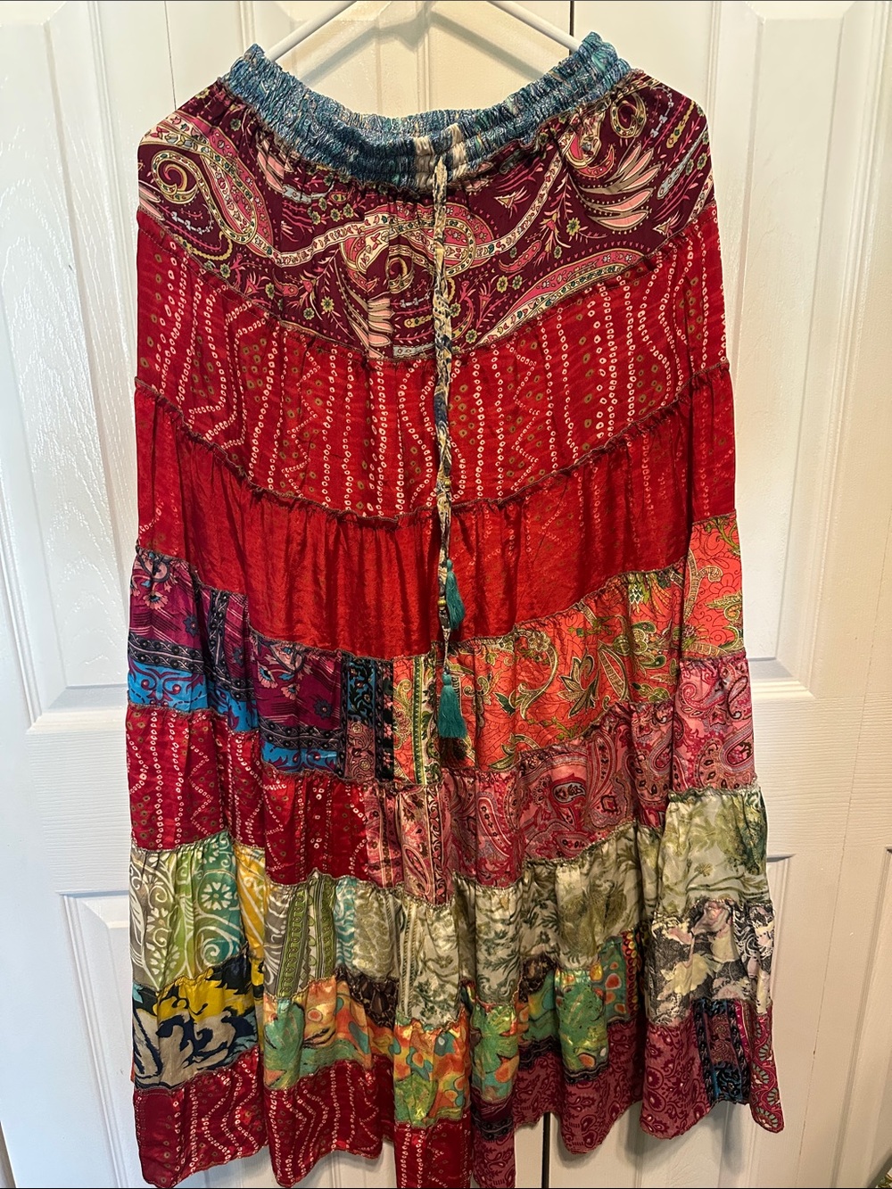 14. Boho Patchwork Sari Silk Maxi Skirt Festival Hippie Gypsy One Size India - Picture 2 of 3